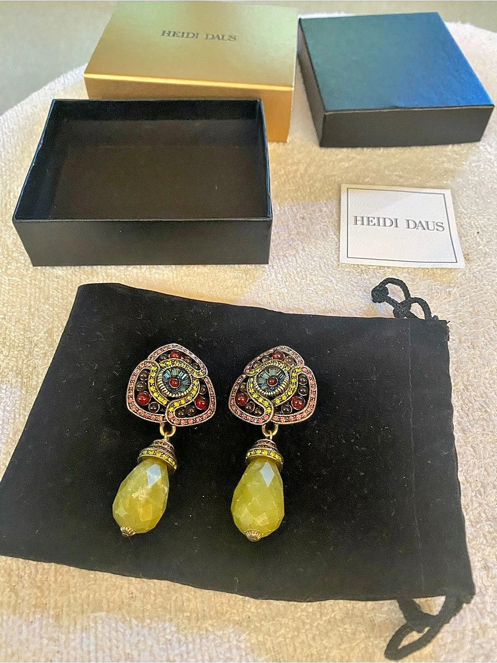 Heidi Daus Embellished Green Drop Earrings Like New